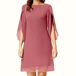 Grace Karin Pink Corral Midi Dress Chiffon Slit Sleeves Flowy Minimalist Sz 3XL